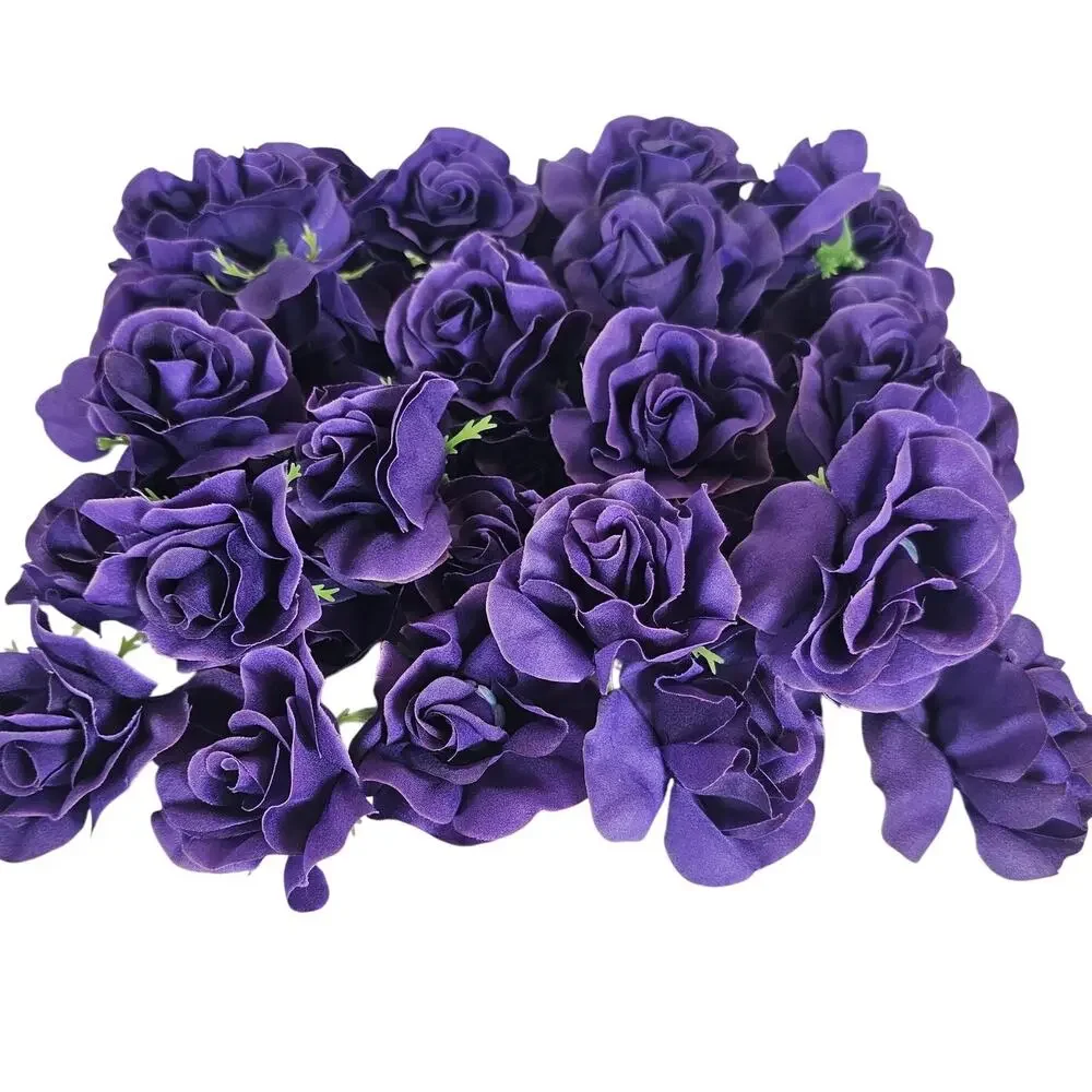 100 Purple Silk Rose Heads Stemless Wedding Floral Craft Wreaths DIY 2.5in